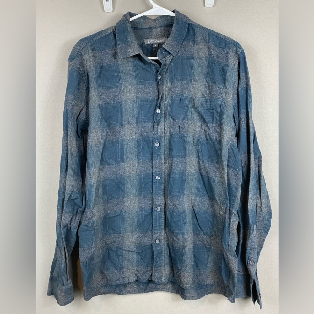 Slate & Stone Navy Charcoal Plaid Button Down Shirt Size Large